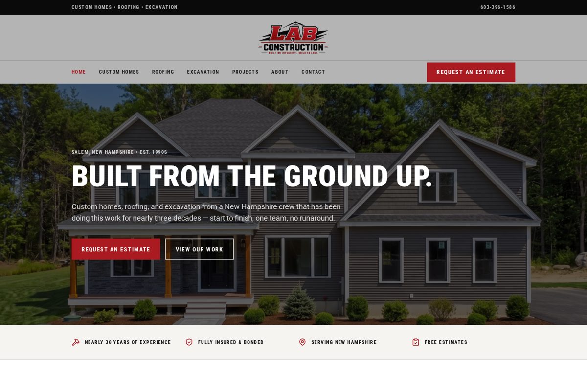 LAB Construction website designed by TEP Creative