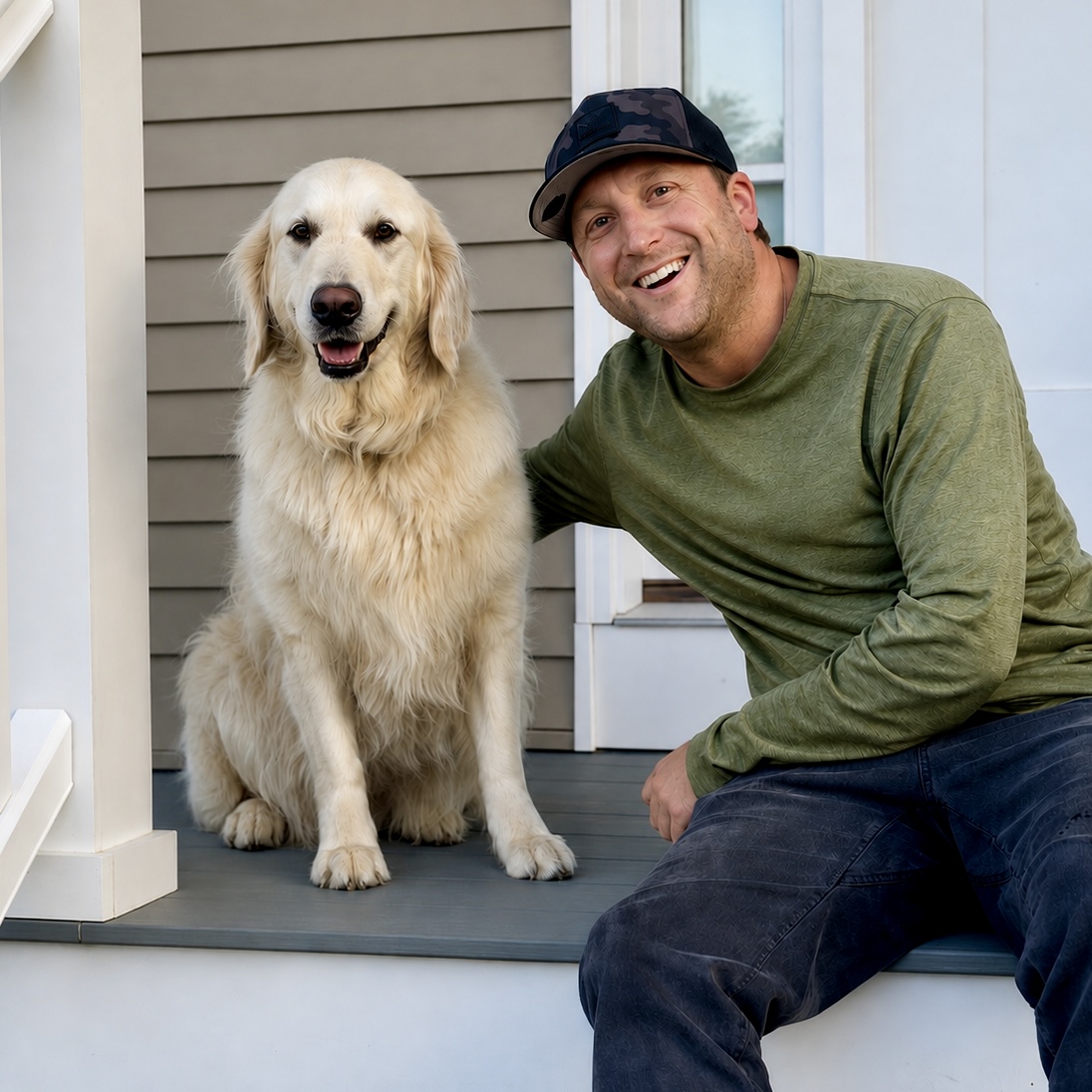 Matthew Teperow, founder of TEP Creative, with his golden retriever